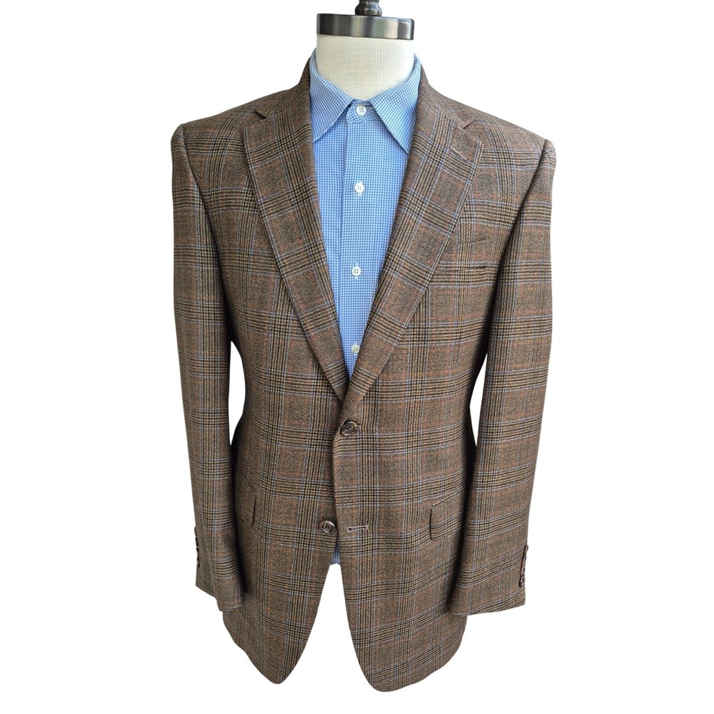 Hart Schaffner Marx Dillard's Mens Brown Plaid Two Button Sz 40 R Sport Coat USA